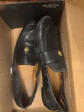 Tory Burch BlueLeather Slip-On Loafers with Gold Logo